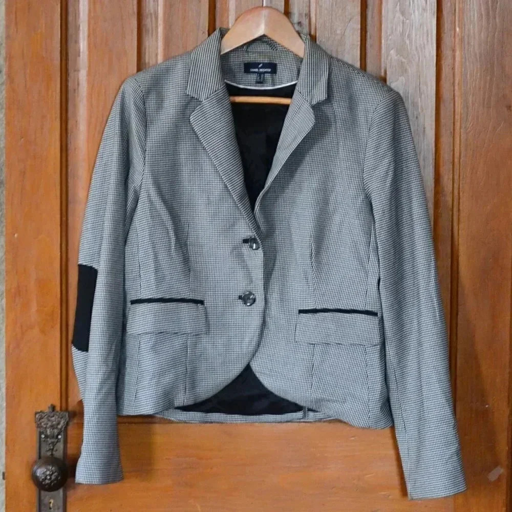 Vtg Houndstooth Blazer with Elbow Patches